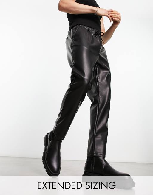 Men's Faux Leather Trousers Wet Look Motorcycle Biker Pants Slim