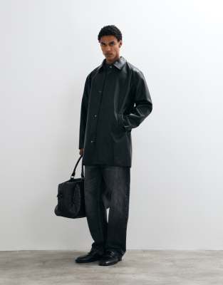 Asos Design Leather Look Trench Coat In Black