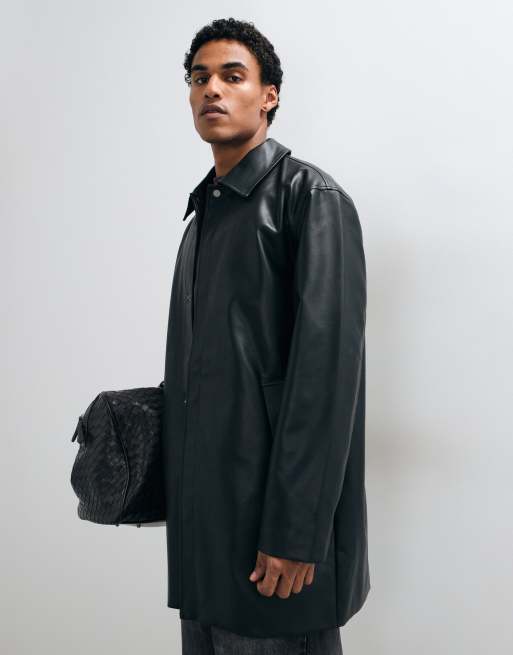 ASOS DESIGN leather look trench coat in black, 2 of 5
