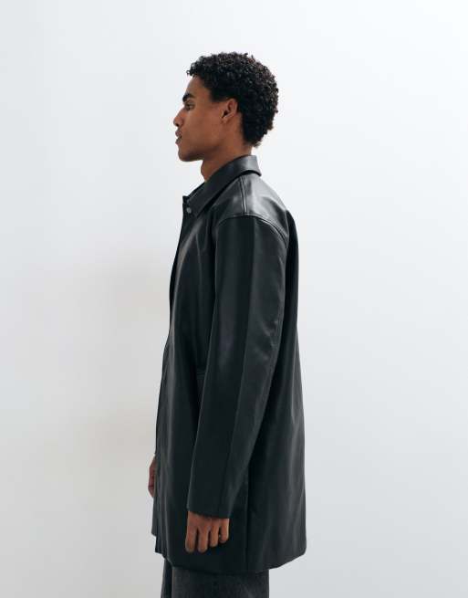 ASOS DESIGN leather look trench coat in black, 4 of 5
