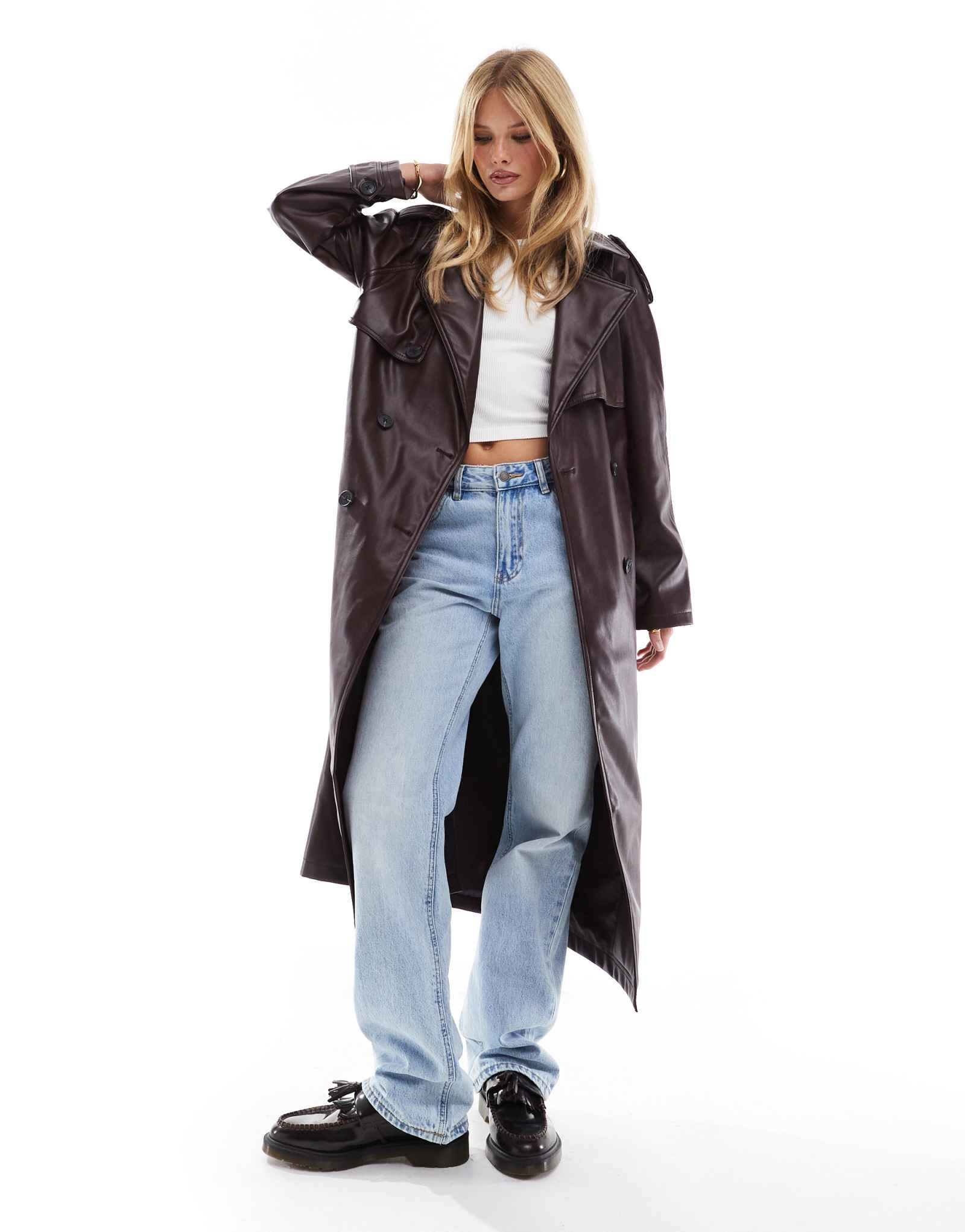 Тренчкот ASOS DESIGN leather look бордового цвета