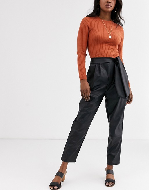 ASOS DESIGN leather look trouser with twist waist detail