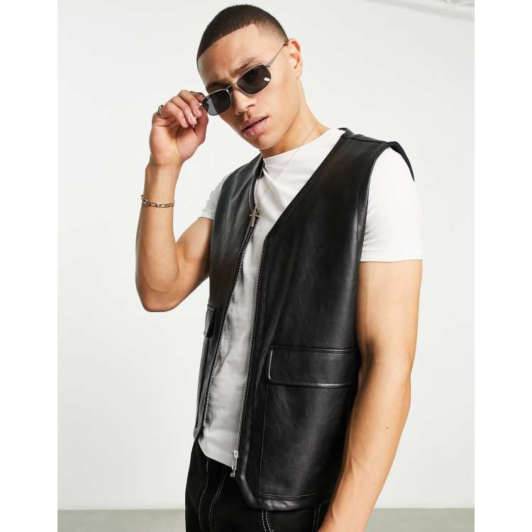 ASOS Cropped Utility Gilet in Black for Men