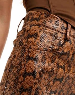 Asos Design Leather Look Wide Leg Pants In Brown
