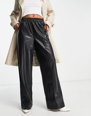ASOS DESIGN leather look wide leg pants in black