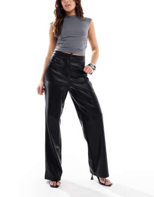 Asos Design Leather Look Wide Leg Pants In Black
