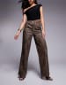 ASOS DESIGN mesh long sleeve top with rouleau button detail in brown