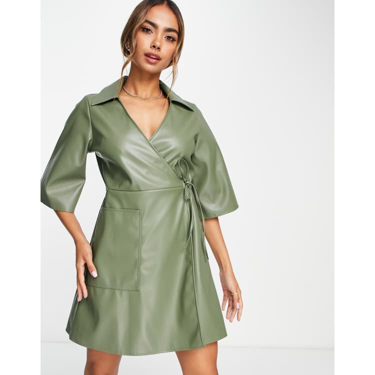 Olive green outlet leather dress