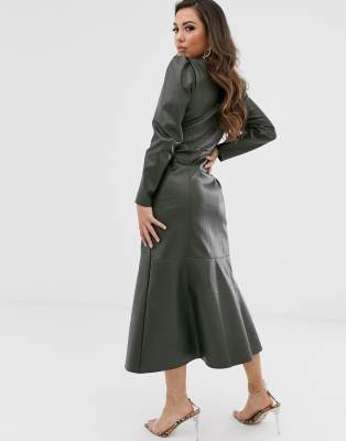 leather midi dress with sleeves