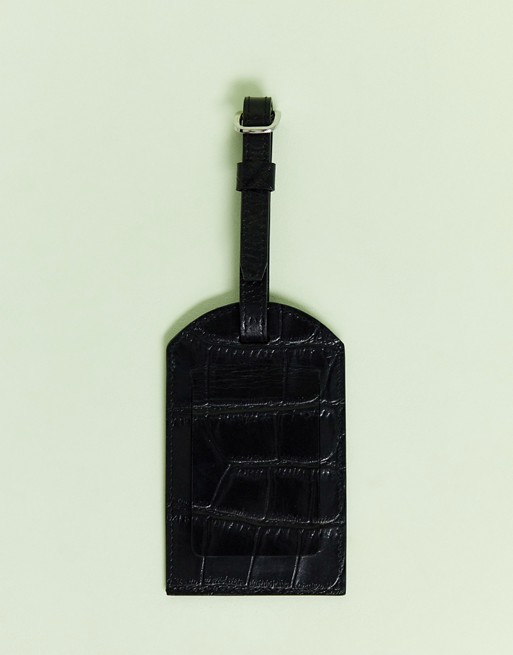 ASOS DESIGN leather luggage tag in black croc