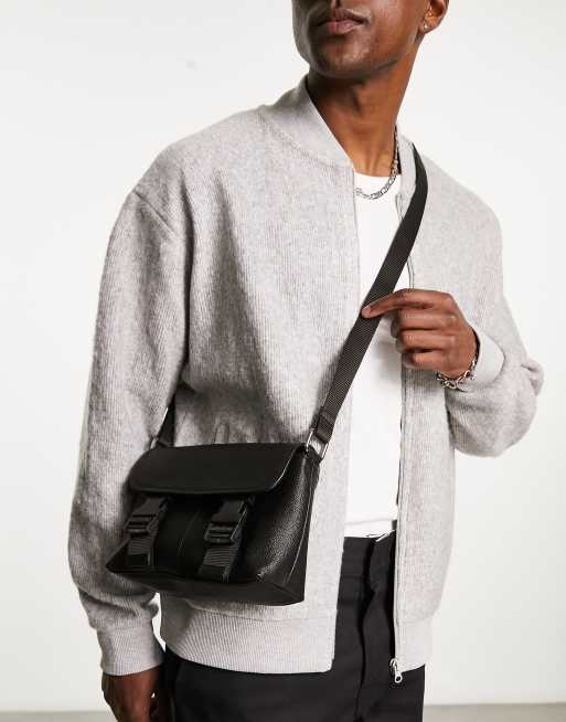 11 inch Leather Messenger Bag in Black