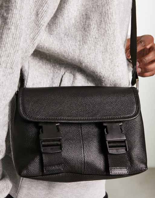 7 Inch Leather Crossbody Bag in Black