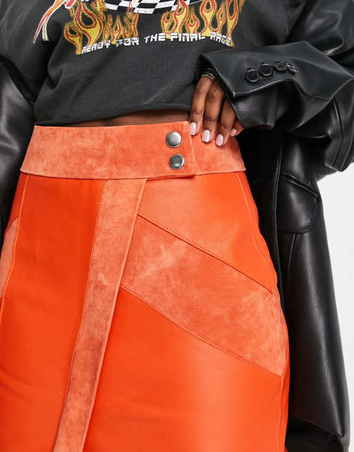 Orange patent leather on sale skirt