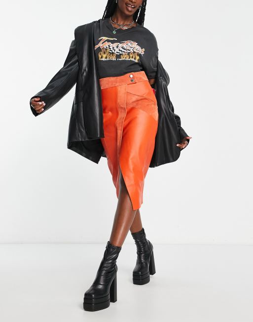 Orange patent leather on sale skirt