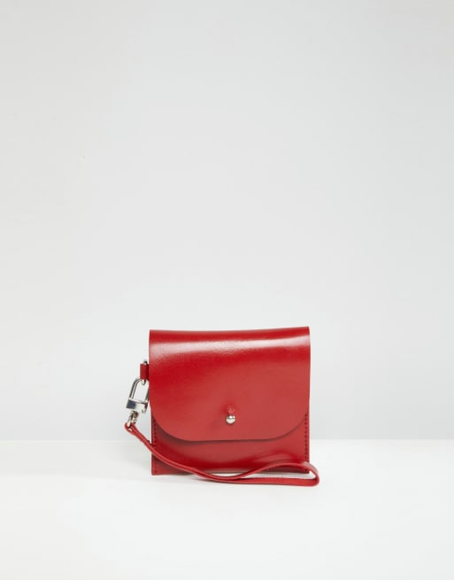 ASOS DESIGN leather mini stud foldover wallet with detachable strap