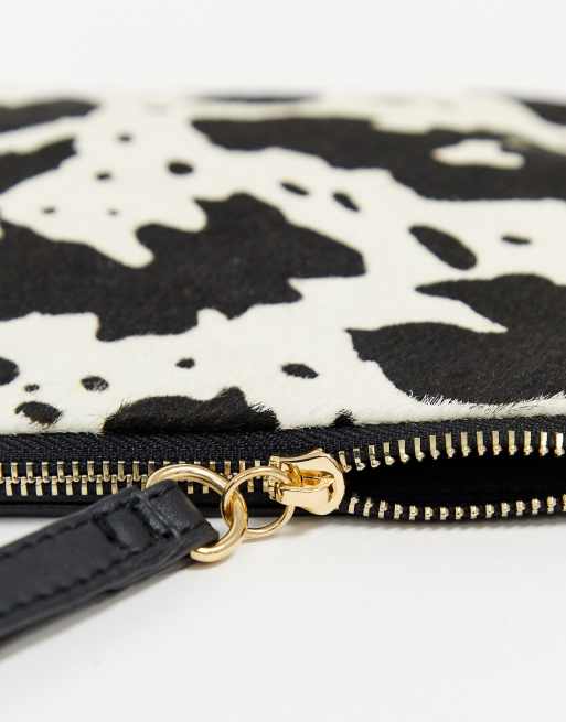 Asos Design Leather Mix Cow Zip Top Clutch Bag Asos