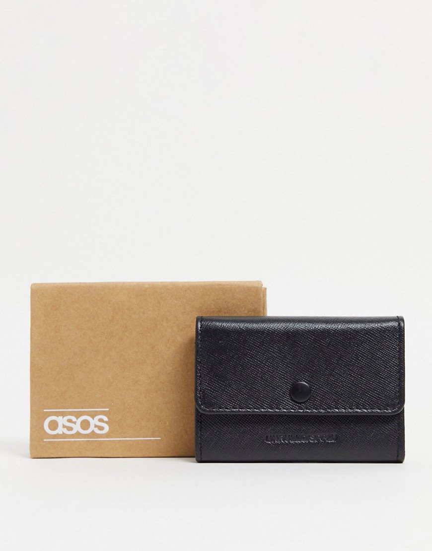 ASOS DESIGN leather multi card holder wallet in black saffiano