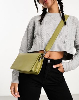leather multi compartment crossbody bag in light green
