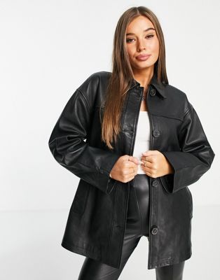 ASOS DESIGN leather mum jacket in black