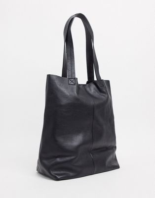 Asos Design Leather Oversized Tote Bag In Black | ModeSens
