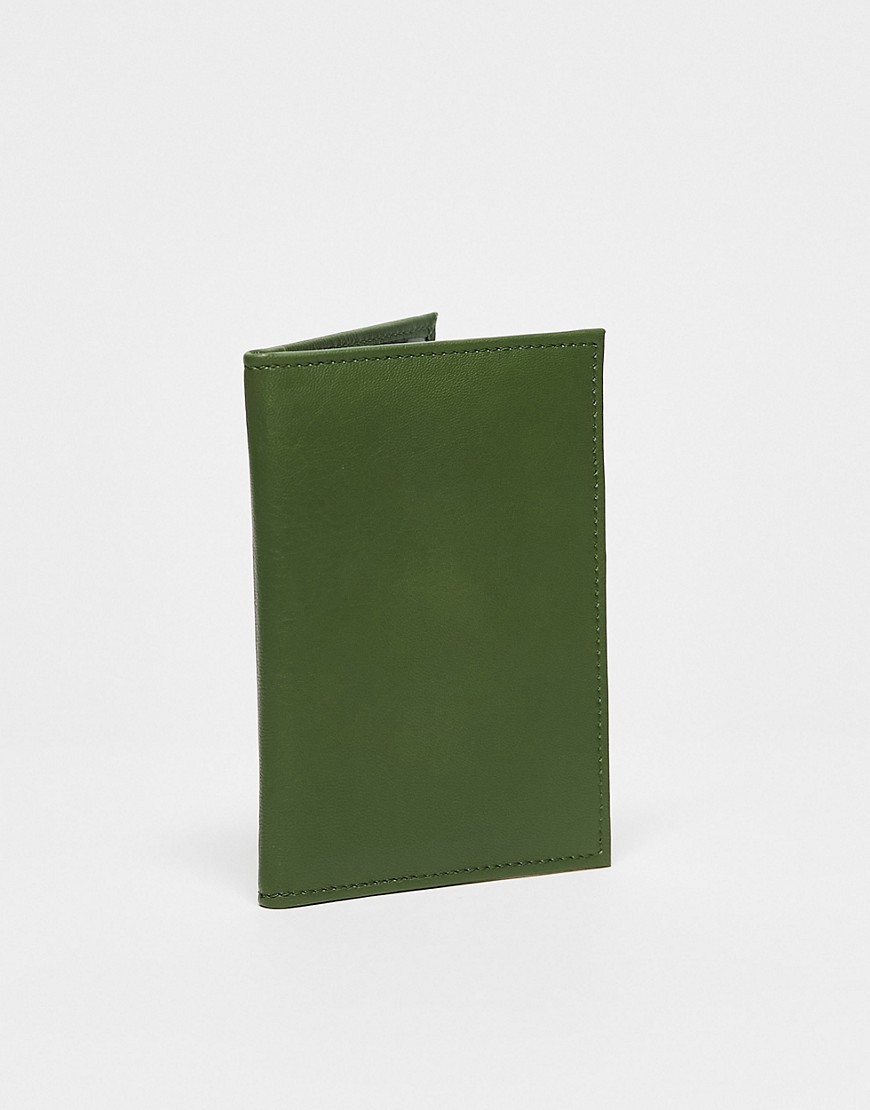 ASOS DESIGN leather passport holder in green
