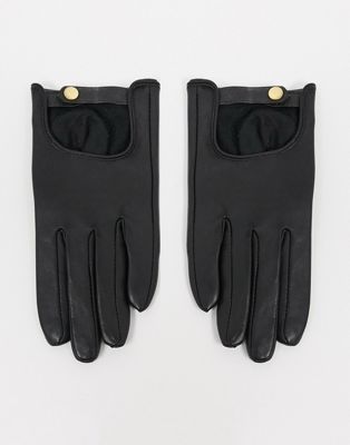 ASOS DESIGN leather plain gloves with touch screen in black - ASOS Price Checker
