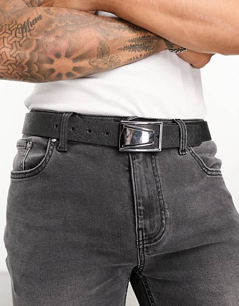 ASOS DESIGN leather saffiano smart belt in black