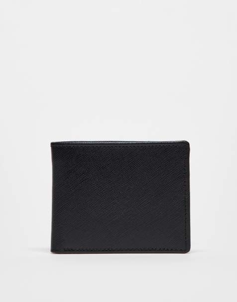 ASOS DESIGN leather saffiano wallet in black - view 1