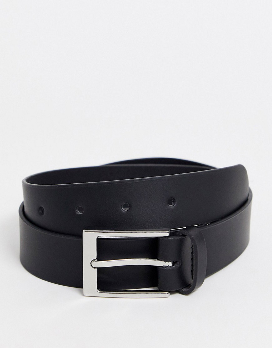 ASOS DESIGN leather silver buckle waist and hip jeans belt-Black