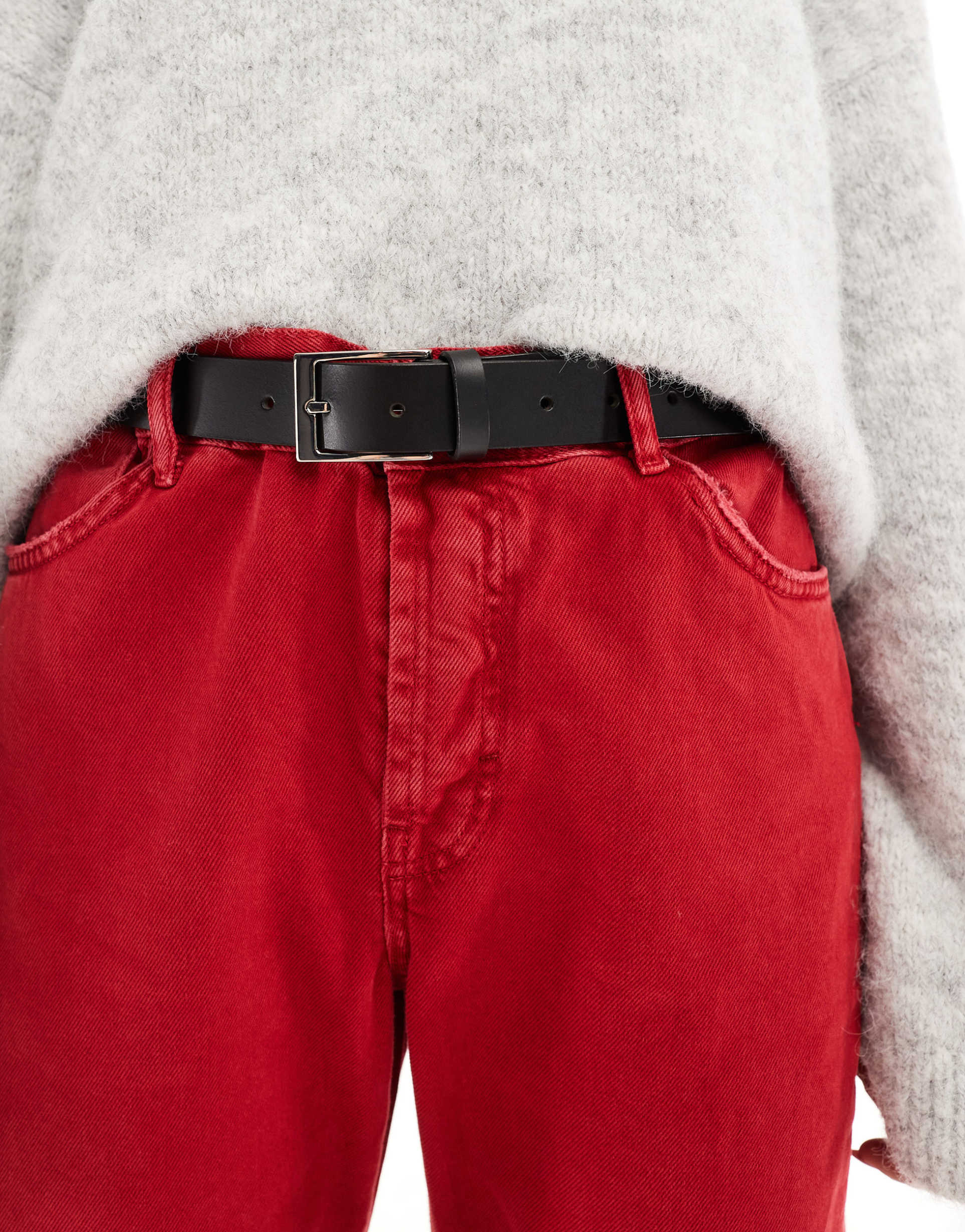 asos design leather silver buckle waist and hip jeans belt