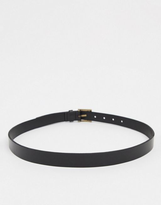 Gianni Feraud Smooth Leather Belt with Chunky Gold Buckle in Black-Brown - ASOS Outlet