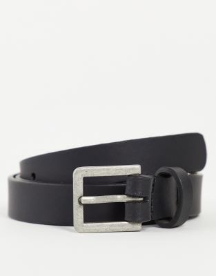 ASOS DESIGN leather skinny belt in black with silver buckle - ASOS Price Checker