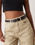 [ASOS DESIGN] ASOS DESIGN leather skinny waist and hip jeans half moon belt in black S-M BLACK