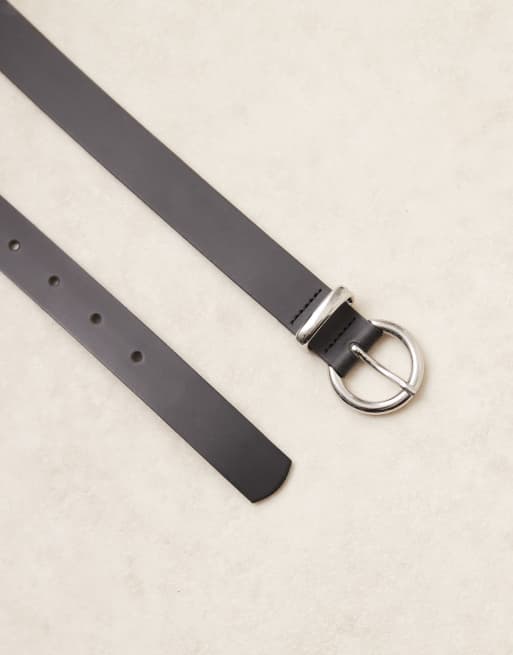 ASOS DESIGN leather skinny waist and hip jeans half moon belt in black