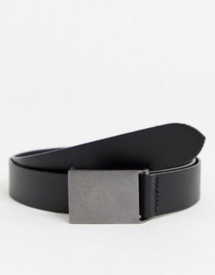 ASOS DESIGN leather slim belt in black with gunmetal plate buckle