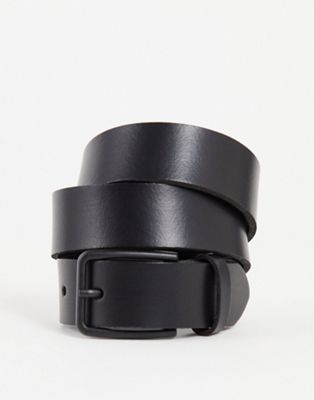 ASOS DESIGN leather slim belt in black with square matte black buckle