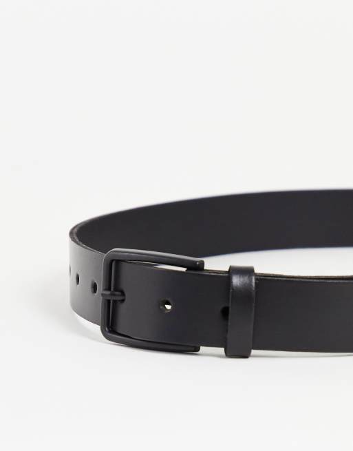 ASOS Design Smart Leather Skinny Belt with Matte Black Buckle in Black