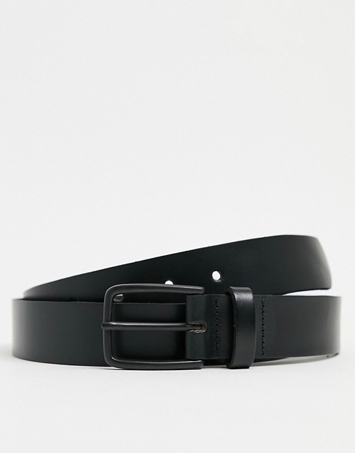 ASOS DESIGN leather slim belt in black with square matte black buckle
