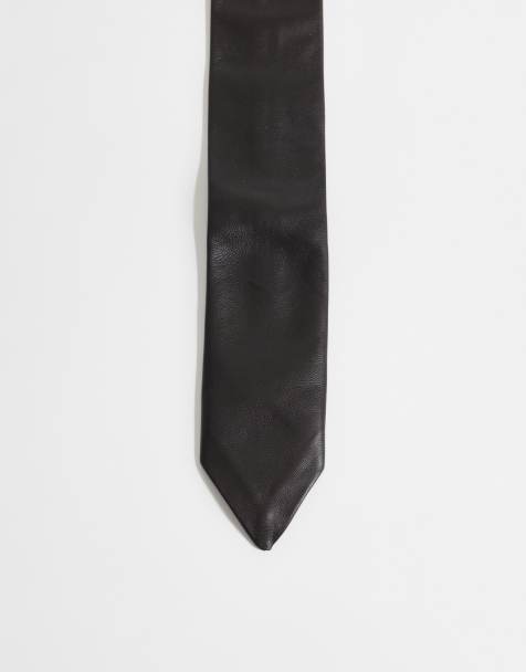 ASOS DESIGN leather slim tie in chocolate - view 1