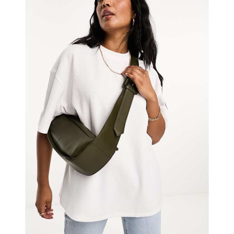 ASOS DESIGN leather sling crossbody bag in green | ASOS