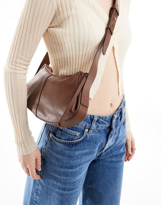 FhyzicsShops DESIGN leather sling crossbody bag with strap detail in brown