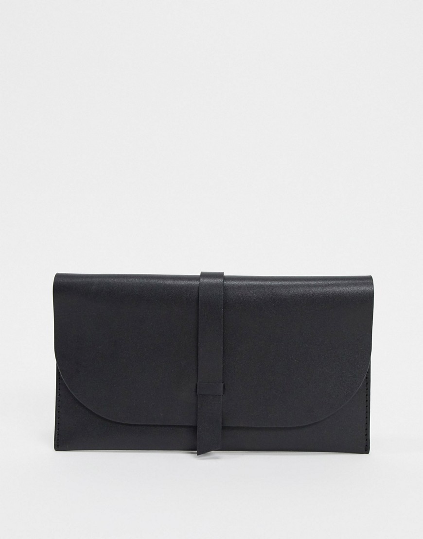 ASOS DESIGN LEATHER slot through foldover purse-Black