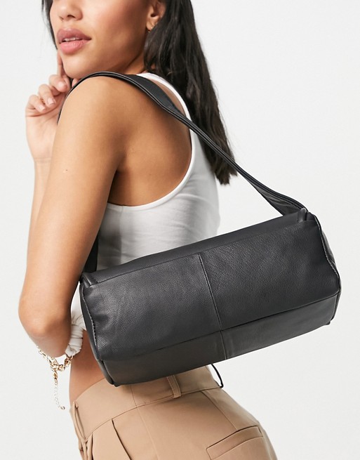 ASOS DESIGN leather slouchy minimal shoulder bag in black