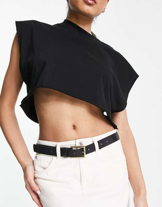 ASOS DESIGN leather square buckle belt in black