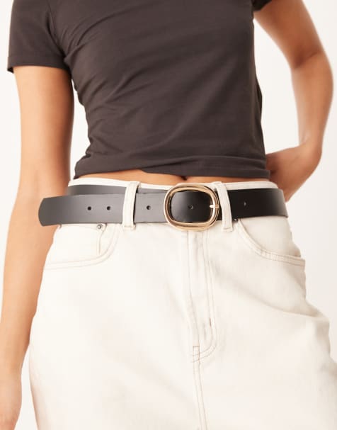 ASOS DESIGN leather square buckle waist and hip jeans belt in black - view 1