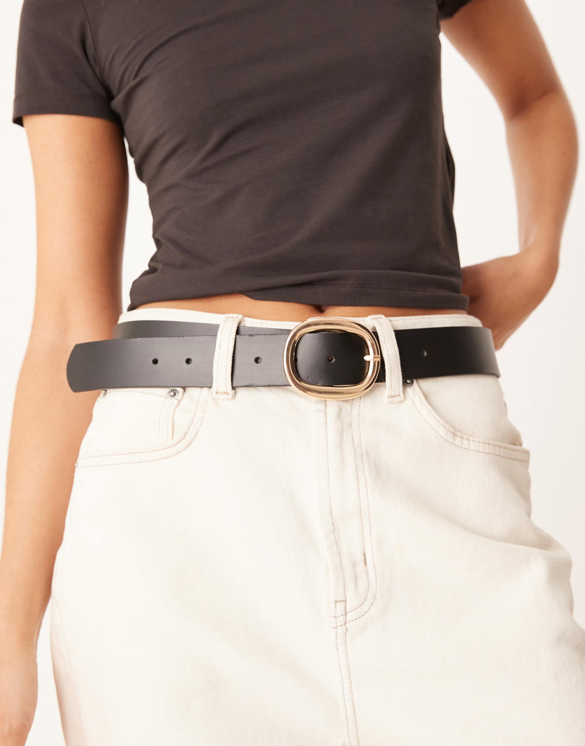 asos design leather square buckle waist and hip jeans belt in black