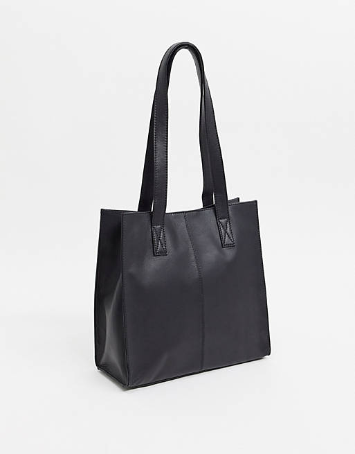 Women leather square shopper bag in black 