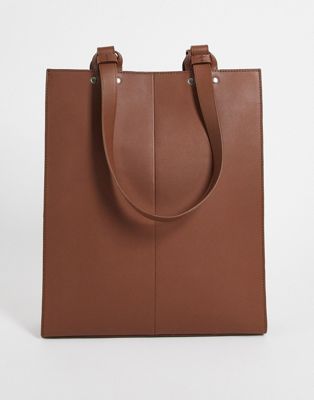 ASOS DESIGN leather structured tote bag in brown