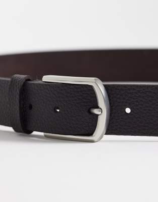 Asos Design Leather Texture Belt In Blue