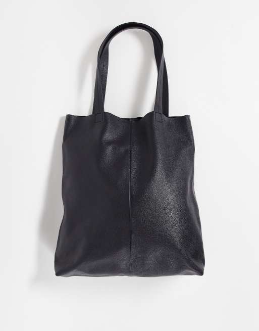 ASOS DESIGN leather tote bag in black